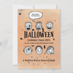 Konstig Halloween-monsterekostymkaosfest Inbjudningar