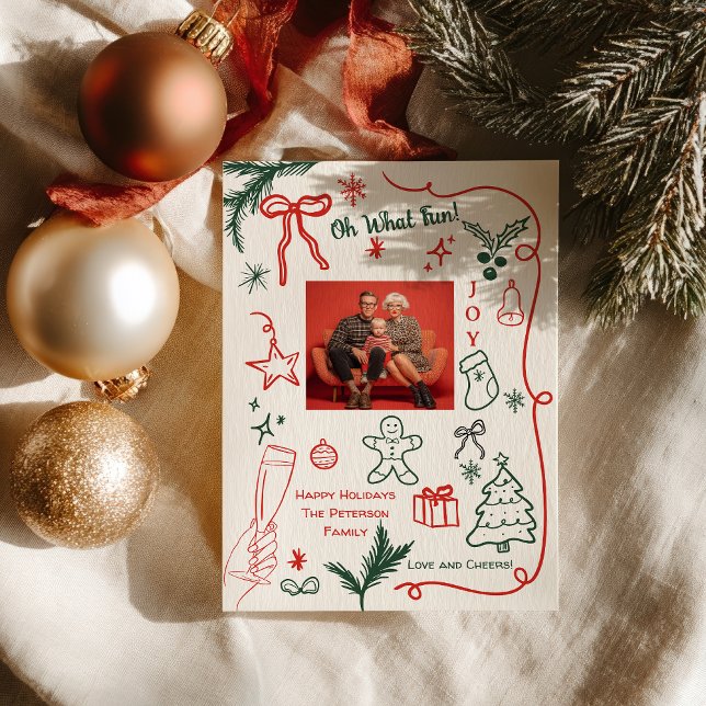 Konstig Handritad Jul Foto Jul Inbjudningar (Quirky Hand-Drawn Holiday Photo Christmas Invitation)
