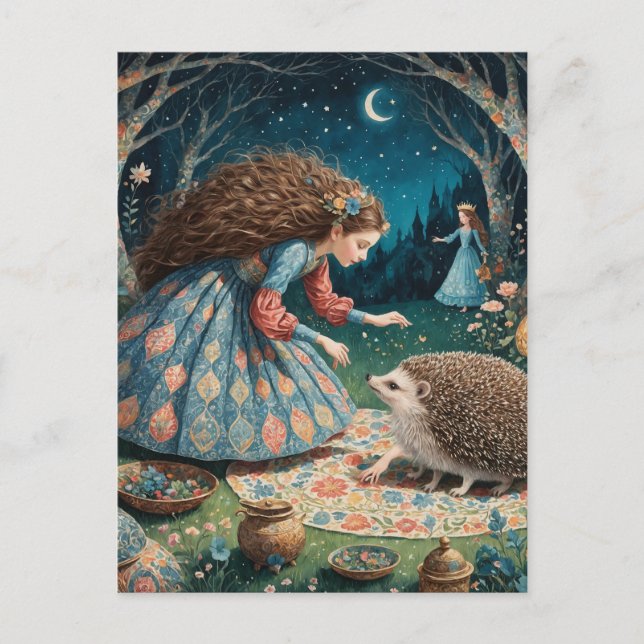 Konstig Hedgehog Fairytale Vykort (Framsida)