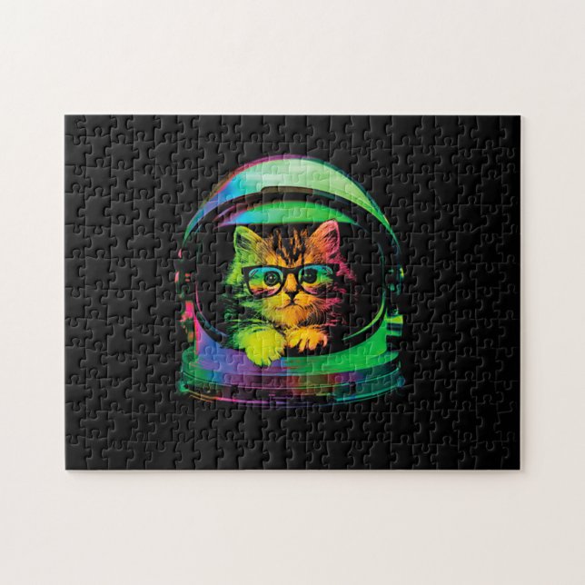 konstig hipster cat astronaut pussel (Horisontell)