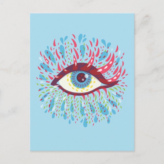 Konstig i färglöst Tårar Blue Psychedelic Öga Vykort (Framsida)