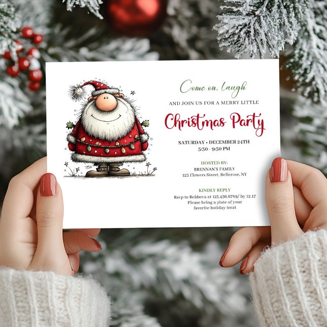 Konstig julkort med handritad tomte inbjudningar (Quirky Hand Drawn Santa Holiday Celebration Card)