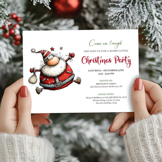 Konstig julkort med seriefigur-Santa Inbjudningar (Quirky cartoon Santa Christmas party invitation

)