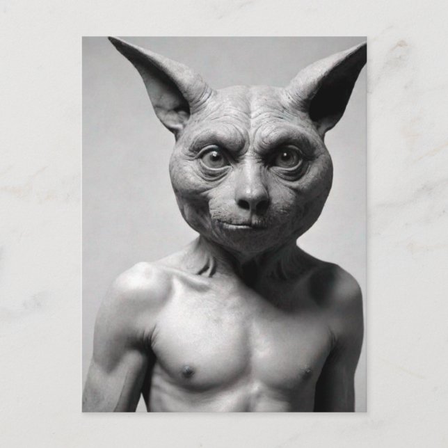 Konstig katt-gubbe vykort (Framsida)