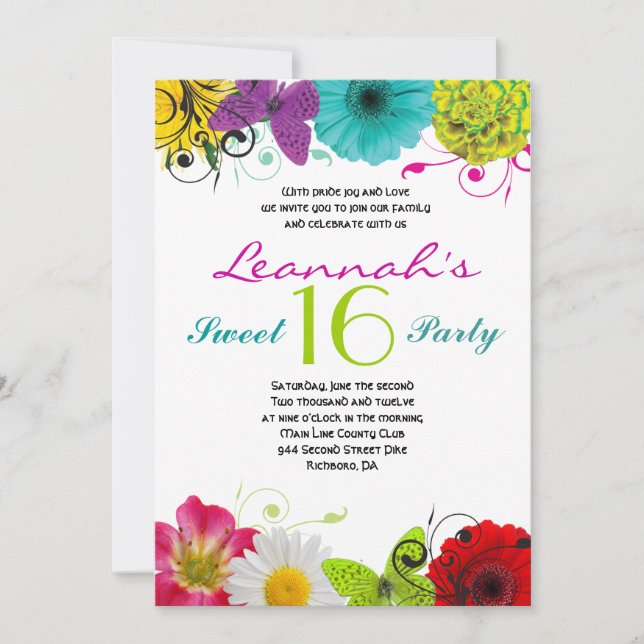 KONSTIG KOLLAGE Sweet 16 Sexton Invitation Inbjudningar (Framsida)