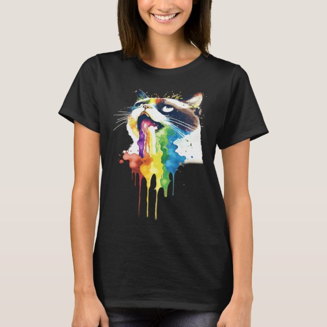Konstig Kräk Katt Regnbåge T Shirt (Framsida)