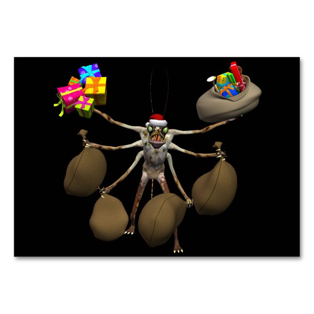 Konstig krypande tomte med fulla händer bordsnummer (Framsidan)