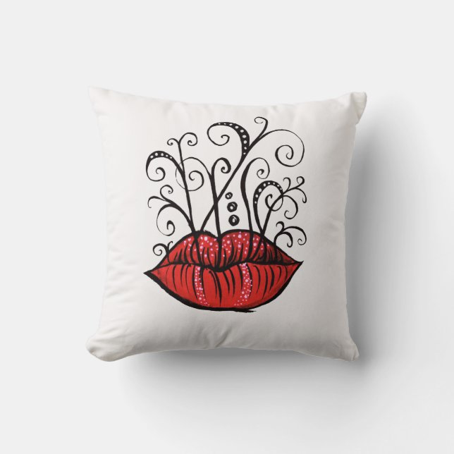 Konstig Läppar Bläck Teckning Tattoo Stil Kudde (Framsida)