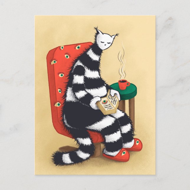 Konstig Läsande Katt Konst Vykort (Framsida)