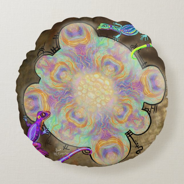 Konstig Lizards Rund Kudde (Framsidan)