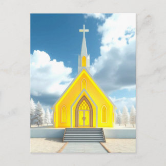Konstig ljusgul kyrka vykort