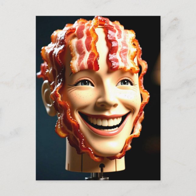 Konstig Mannequin Head med Bacon Vykort (Framsida)
