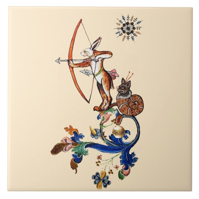 KONSTIG MEDIEVAL BESTIARY Archer Rabbit Kakelplatta (Framsidan)