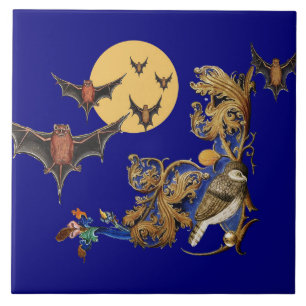 KONSTIG MEDIEVAL BESTIARY,BLUE BIRD,FLADDERMUS I K KAKELPLATTA