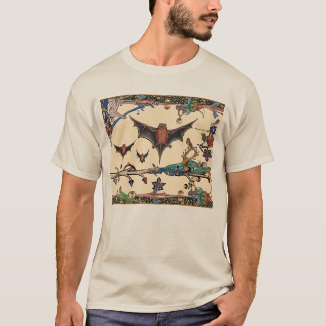 KONSTIG MEDIEVAL BESTIARY,FLYING FLADDERMÖSS FORES T SHIRT (Framsida)