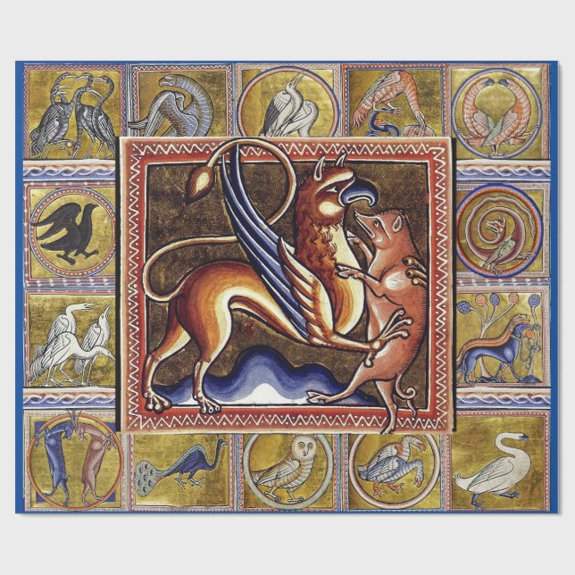 KONSTIG MEDIEVAL BESTIARY,GRIFFIN,VILD BOAR,Djur Presentpapper (Platt)
