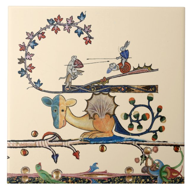 KONSTIG MEDIEVAL BESTIARY Hund, Killer Rabbit,Drag Kakelplatta (Framsidan)