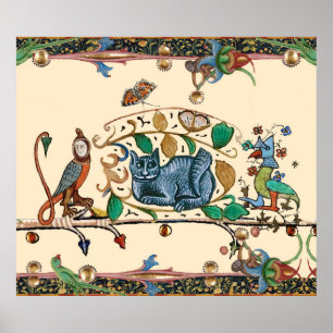 KONSTIG MEDIEVAL BESTIARY HUNTER CAT, BIRD, FALCON POSTER