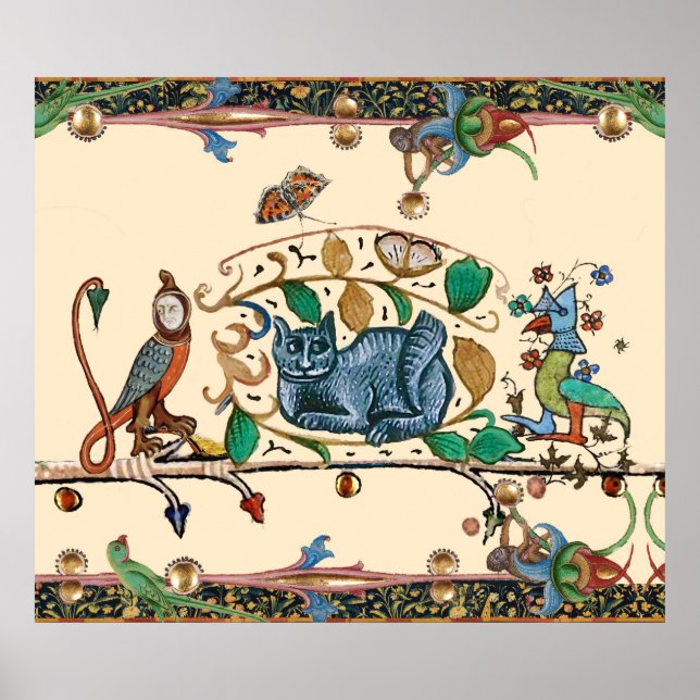KONSTIG MEDIEVAL BESTIARY HUNTER CAT, BIRD, FALCON POSTER (Framsidan)