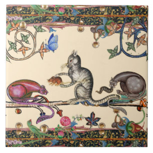KONSTIG MEDIEVAL BESTIARY, HUNTER CATS AND MUSE CE KAKELPLATTA