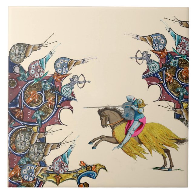 KONSTIG MEDIEVAL BESTIARY Knight Fights Giant Snig Kakelplatta (Framsidan)