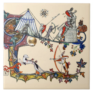 KONSTIG MEDIEVAL BESTIARY KRIG Hundar och Killer R Kakelplatta