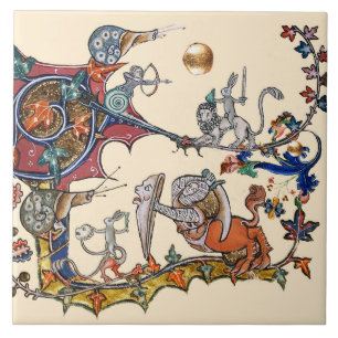 KONSTIG MEDIEVAL BESTIARY KRIG Snigel ,Killer Rabb Kakelplatta