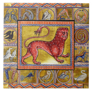 KONSTIG MEDIEVAL BESTIARY,LEOPARD,SKOGDJUR KAKELPLATTA