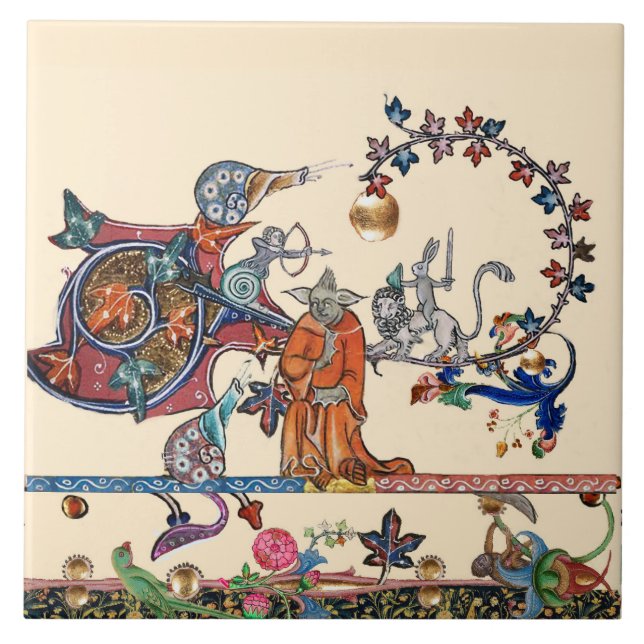 KONSTIG MEDIEVAL BESTIARY,MONSTER MUNK Snigel,Rabb Kakelplatta (Framsidan)