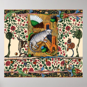 KONSTIG MEDIEVAL BESTIARY MUSIC,CAT PLAYCHAN ORGAN POSTER