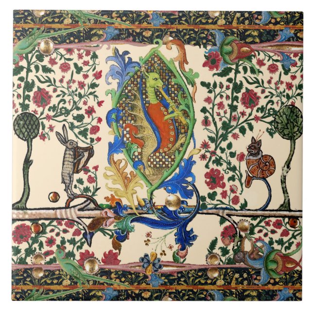 KONSTIG MEDIEVAL BESTIARY MUSIC,DRAGON PLAYTE FLUT KAKELPLATTA (Framsidan)