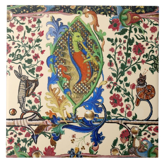 KONSTIG MEDIEVAL BESTIARY MUSIC,DRAGON PLAYTE FLUT KAKELPLATTA (Framsidan)