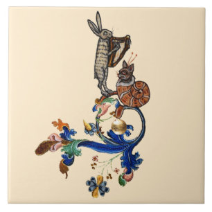 KONSTIG MEDIEVAL BESTIARY MUSIC,HARPIST HARE KAKELPLATTA