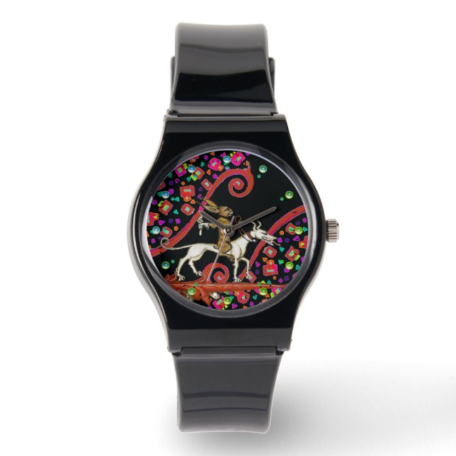 KONSTIG MEDIEVAL BESTIARY Rabbit Riding a White Hu Armbandsur (Framsida)