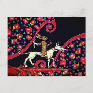 KONSTIG MEDIEVAL BESTIARY Rabbit Riding a White Hu Helg Vykort