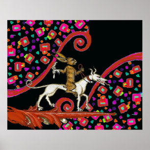 KONSTIG MEDIEVAL BESTIARY Rabbit Riding a White Hu Poster