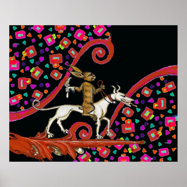 KONSTIG MEDIEVAL BESTIARY Rabbit Riding a White Hu Poster (Framsidan)