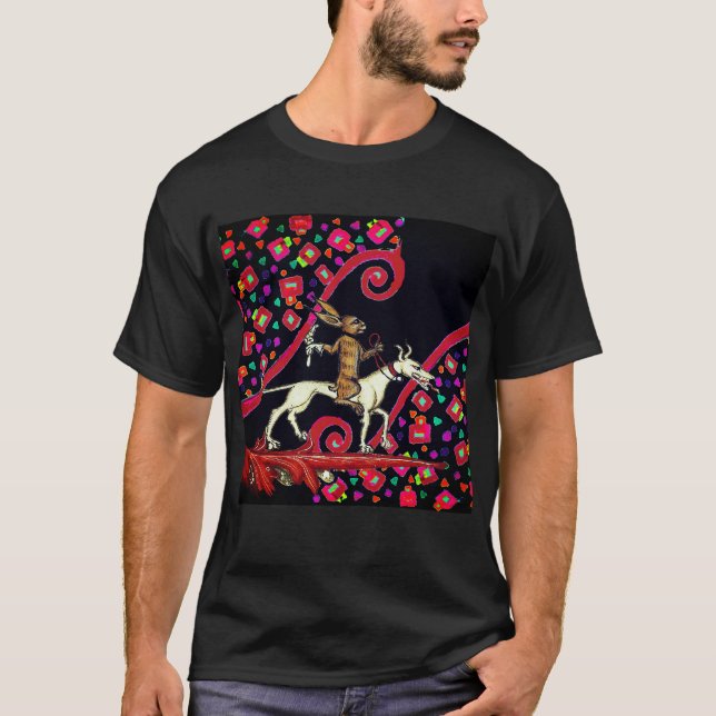 KONSTIG MEDIEVAL BESTIARY Rabbit Riding a White Hu T Shirt (Framsida)
