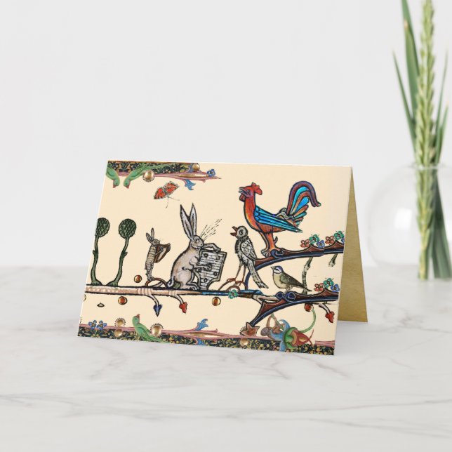 KONSTIG MEDIEVAL BESTIARY SKAPAR MUSIC,Rabbit,Fågl Helgkort (Framsida)