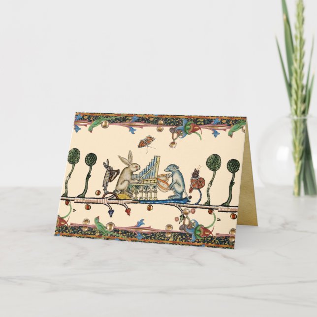 KONSTIG MEDIEVAL BESTIARY SKAPAR MUSIC,Rabbit, Hun Helgkort (Framsida)