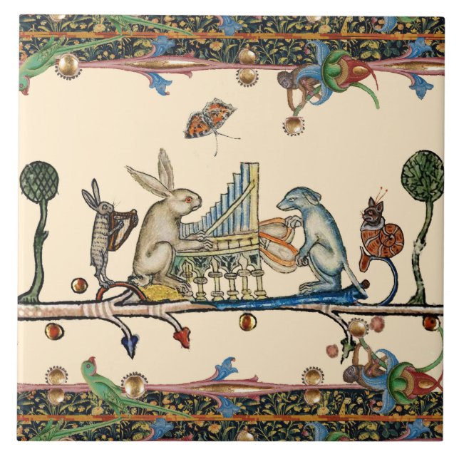 KONSTIG MEDIEVAL BESTIARY SKAPAR MUSIC,Rabbit, Hun Kakelplatta (Framsidan)
