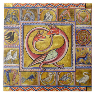 KONSTIG MEDIEVAL BESTIARY,SNAKE DRAGON,FOREST ANIM KAKELPLATTA