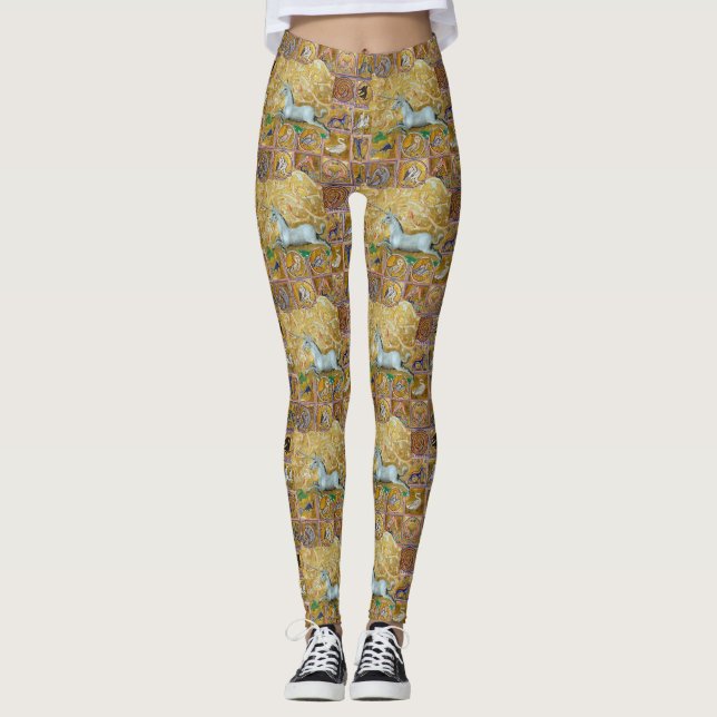 KONSTIG MEDIEVAL BESTIARY,UNICORN SPRINGA,SKOGSDJU LEGGINGS (Framsida)