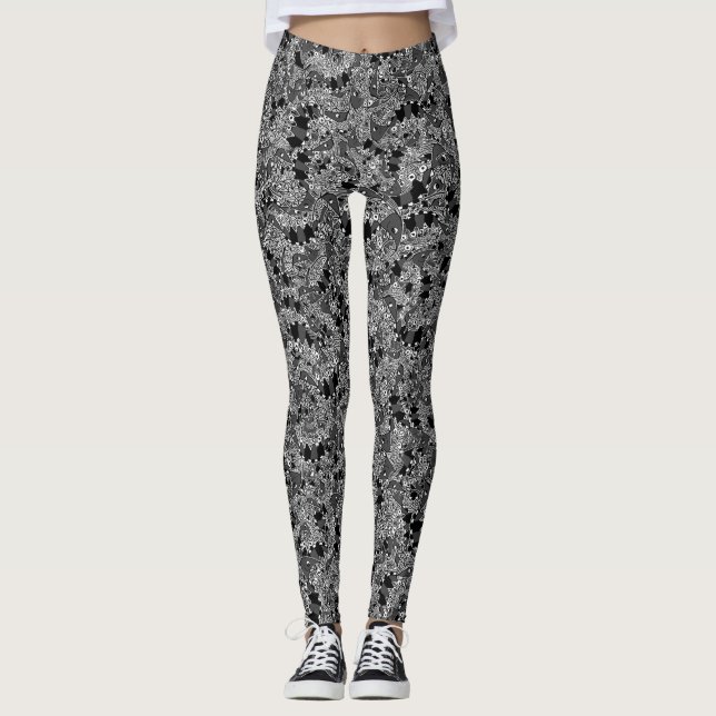 Konstig monster reptile teckning mönster leggings (Framsida)