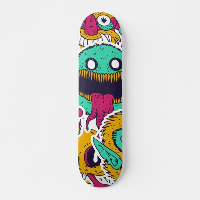 Konstig Monsters Döskallar Mönster Mini Skateboard Bräda 18,5 Cm (Framsida)
