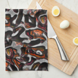 Konstig nedfläckad röd till koral struktur som bär kökshandduk