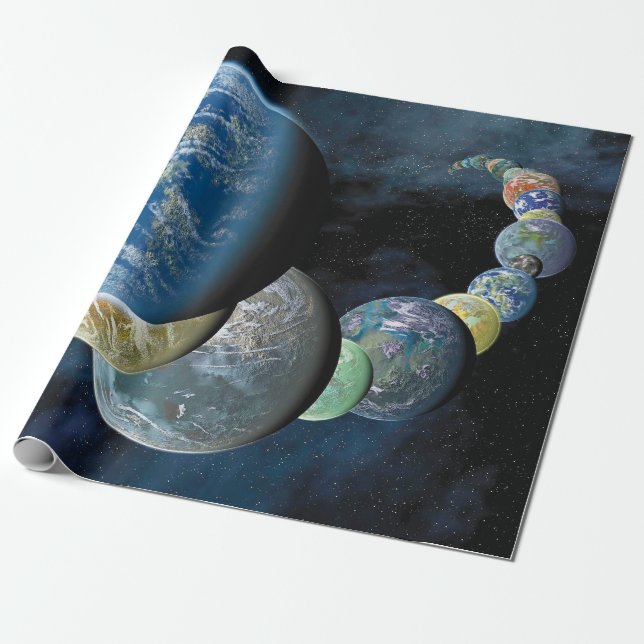 Konstig Ny Världars Alienplanet Montage Presentpapper (Utrullad)