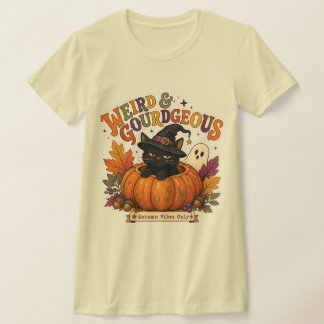 Konstig och Gurglig Höst Pumpa Katt Illustration T Shirt