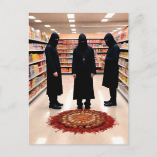 Konstig ockult ritual på postkort från mataffär vykort