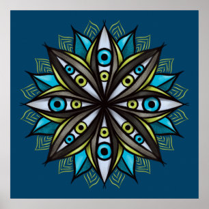 Konstig Öga med Dubbla Iris Flower Mandala Poster